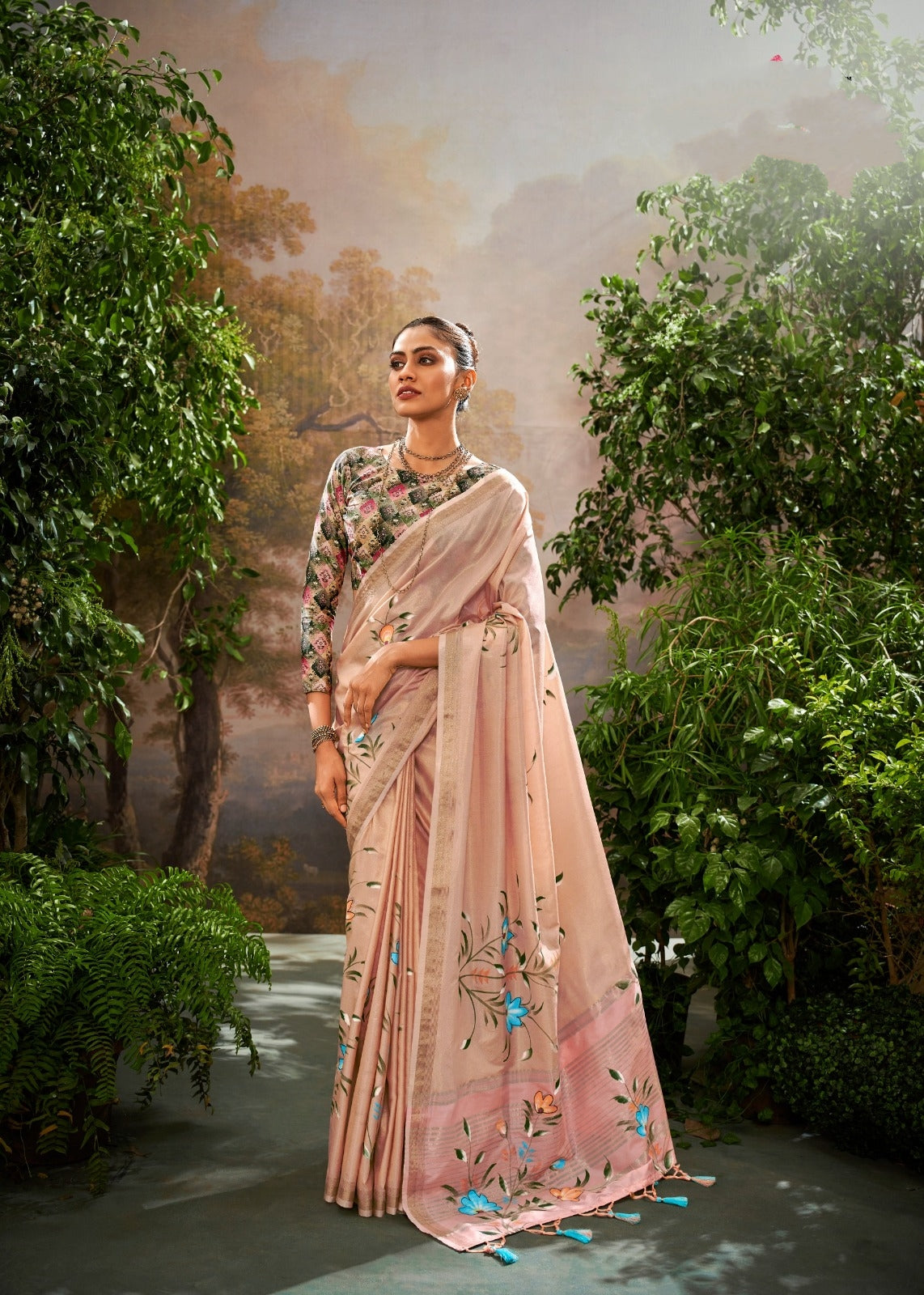 Dusty Rose Luxury Floral Woven Saree Collection | Designer Indian Sarees Online UK