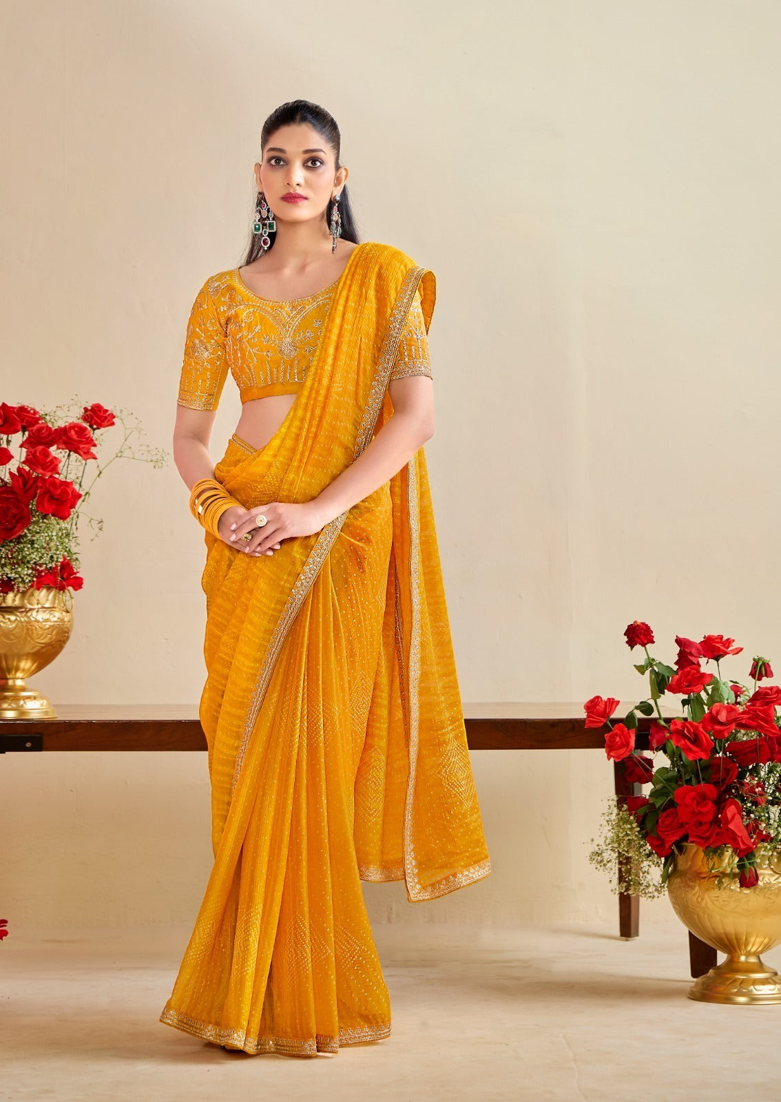Yellow Designer Embellished Sarees for Women | Wedding Sarees UK