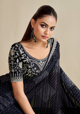 Black Designer Embellished Sarees for Women | Wedding Sarees UK