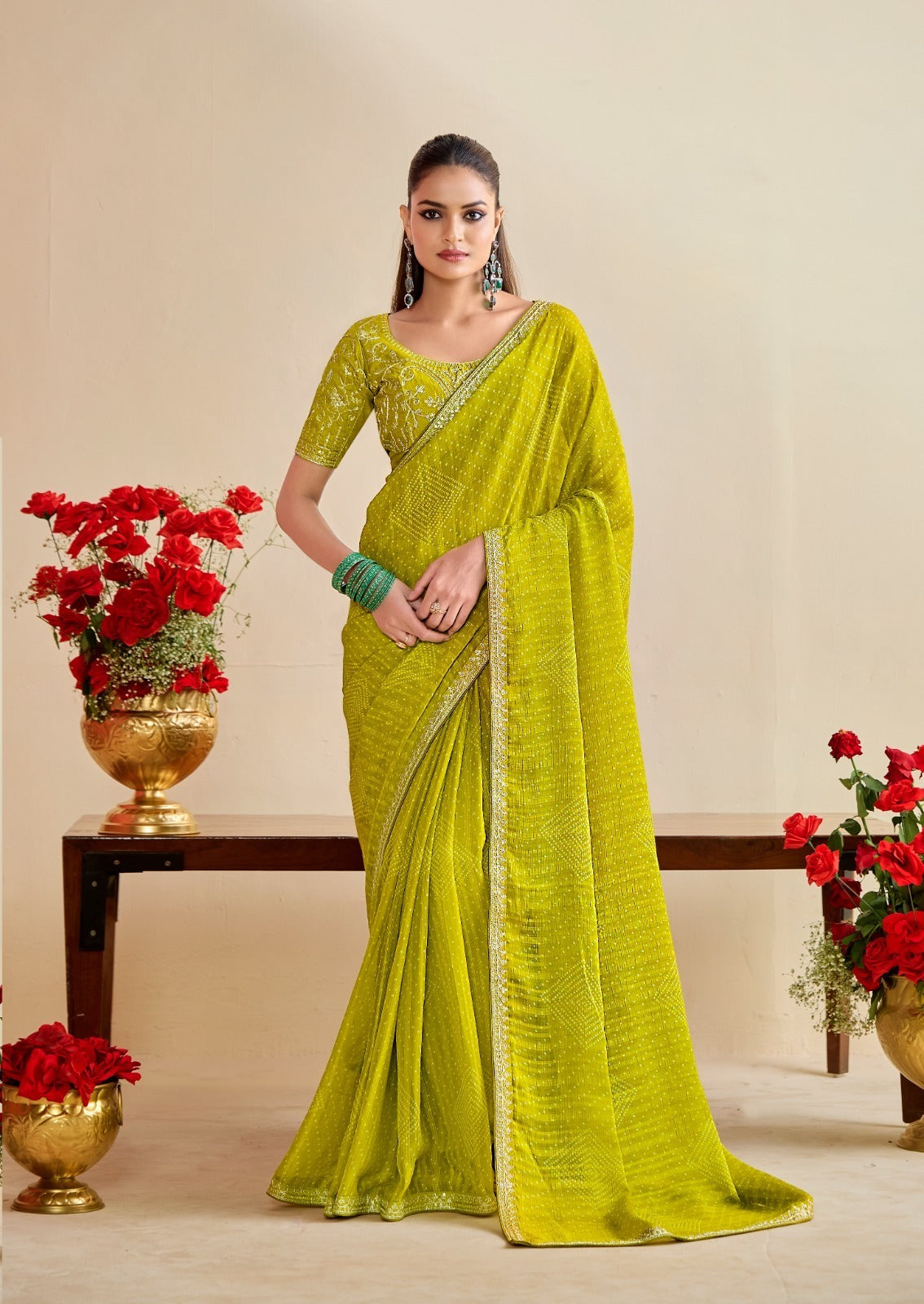 Olive  Green Designer Embellished Sarees for Women | Wedding Sarees UK