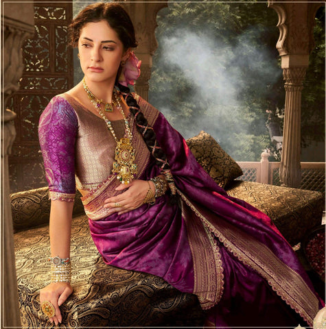 Luxury Purple Silk Saree with Embroidered Border for Weddings UK