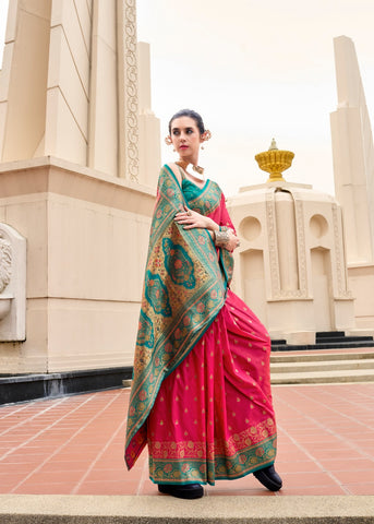 Red Banarasi Silk Saree with Zari Border | Traditional Indian Ethnic Wear
