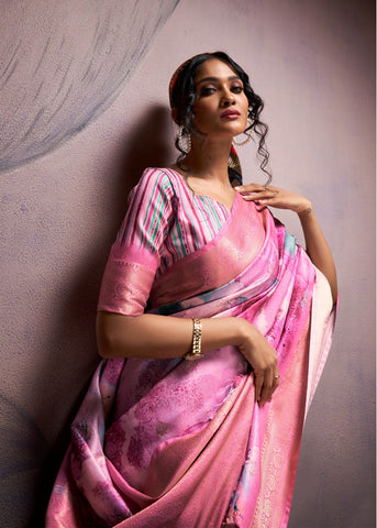 Pink Elegant Handloom Silk Saree with Zari Border | Luxury Ethnic Wear for Women