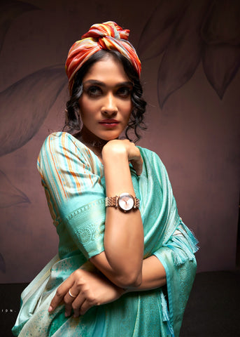 Sea Green Elegant Handloom Silk Saree with Zari Border | Luxury Ethnic Wear for Women