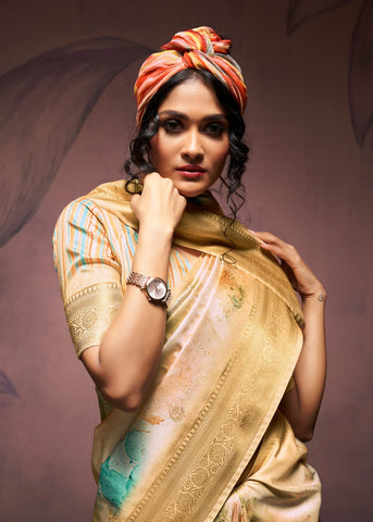 Elegant Handloom Silk Saree with Gold Zari Border | Luxury Ethnic Wear for Women