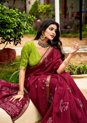 Maroon Handcrafted Designer Saree | Traditional Indian Ethnic Wear UK