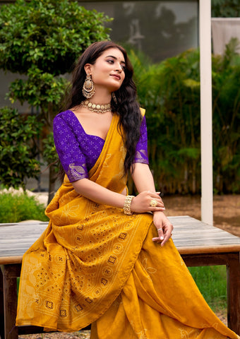 Yellow Handcrafted Designer Saree | Traditional Indian Ethnic Wear UK