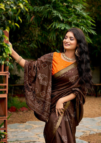 Coffee Handcrafted Designer Saree | Traditional Indian Ethnic Wear UK