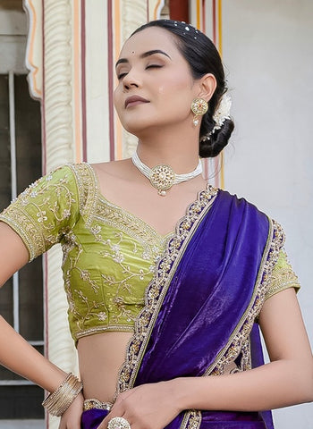 Royal Blue Velvet Satin Saree Collection | Handwork Lace | Premium Ethnic Wear UK