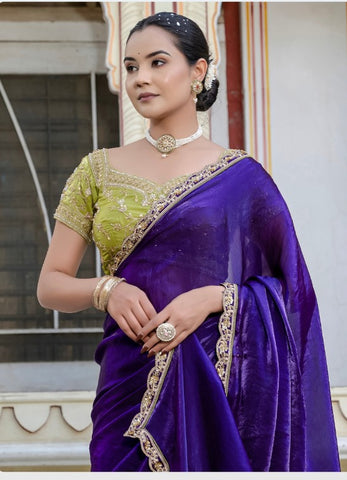 Royal Blue Velvet Satin Saree Collection | Handwork Lace | Premium Ethnic Wear UK