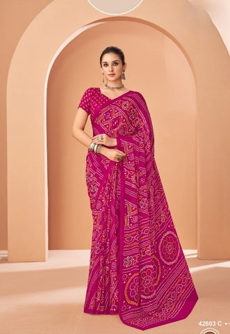 PURPLE Bandhani Print Saree with Blouse Piece – Traditional Ethnic Wear for Women