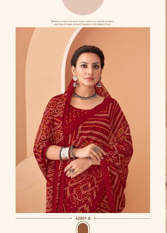 Maroon Bandhani Print Saree with Blouse Piece – Traditional Ethnic Wear for Women