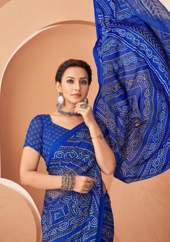 Blue Bandhani Print Saree with Blouse Piece – Traditional Ethnic Wear for Women