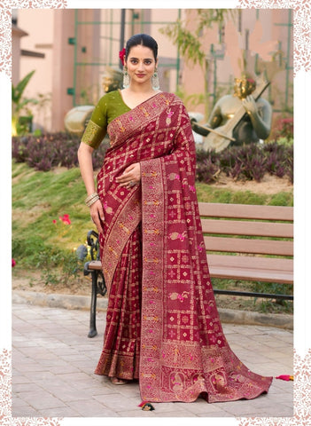 Elegant Maroon Banarasi-Style Saree with Golden Detailing