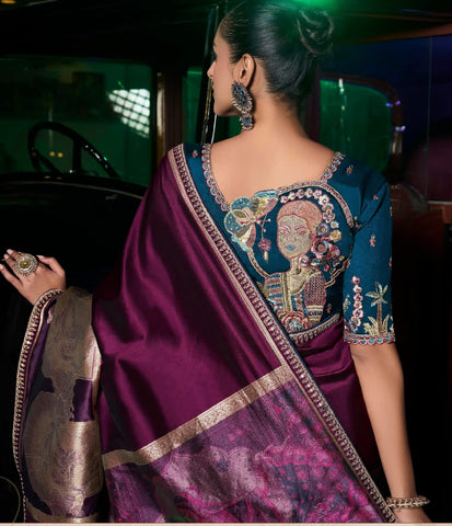 Wine Colour Pure Silk Zari Saree – Modern Allure with Heritage Craft | UK
