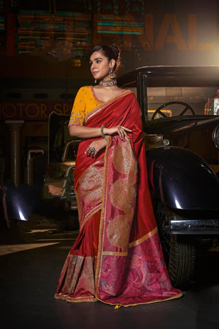 Red Pure Silk Zari Saree – Bridal Heritage Elegance | UK Luxury Wear