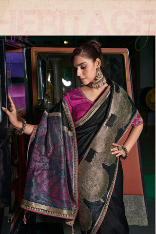 Black & Gold Pure Silk Zari Saree – Regal Luxury with Contemporary Charm | UK