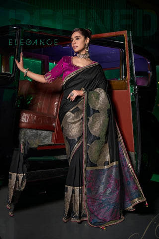 Black & Gold Pure Silk Zari Saree – Regal Luxury with Contemporary Charm | UK