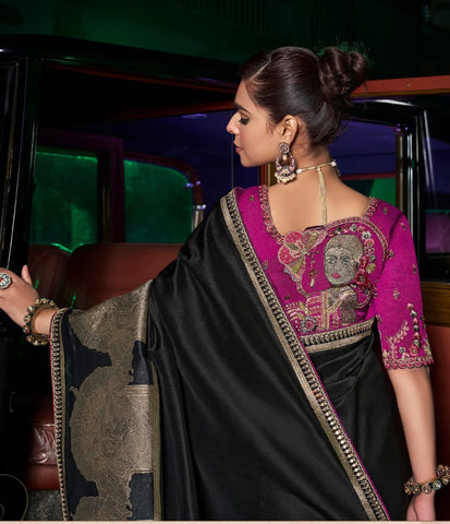 Black & Gold Pure Silk Zari Saree – Regal Luxury with Contemporary Charm | UK