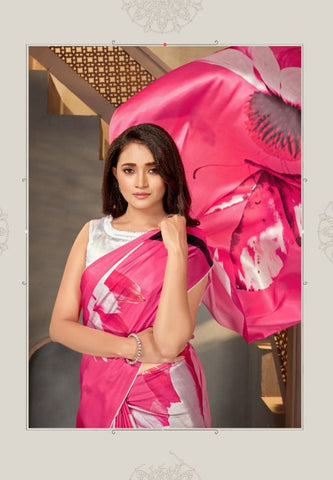Printed Saree – Hot Pink Floral Designer Saree | Style UK
