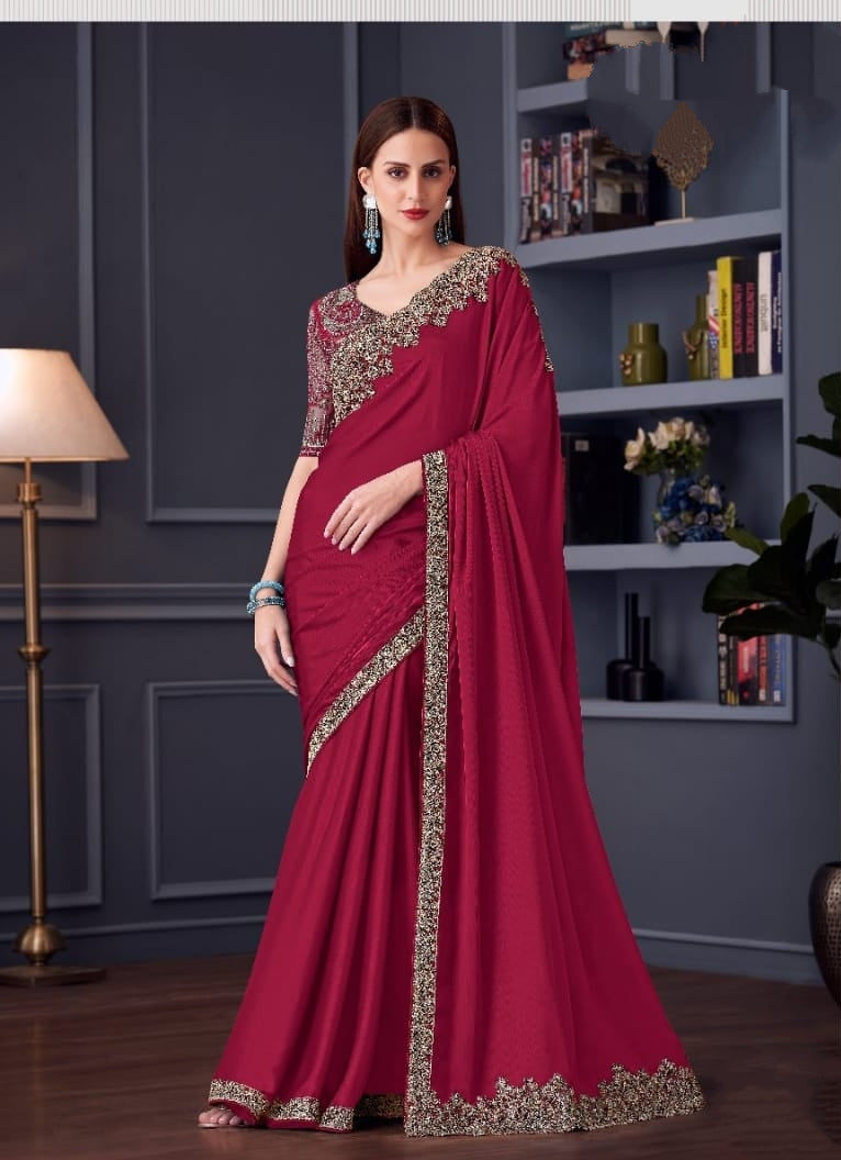 Maroon Designer Saree with Embroidered Blouse | Wedding Wear UK