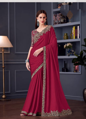Maroon Designer Saree with Embroidered Blouse | Wedding Wear UK