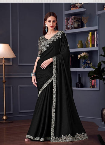 Black Designer Saree with Heavy Embroidery | Party Wear UK