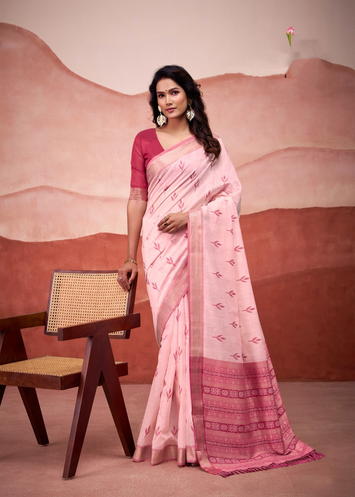 Soft Blush Pink Cotton Saree for Women | Elegant Pastel Ethnic Wear with Minimal Motifs & Classic Border