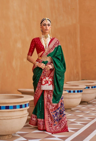 Green Designer Silk Saree with Traditional Border | Wedding Wear UK