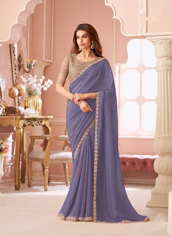 Blue Designer Embroidered Saree with Blouse | UK Online Store