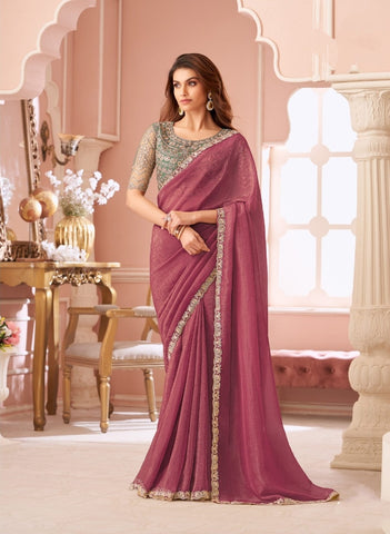 Pink Designer Embroidered Saree with Blouse | UK Online Store