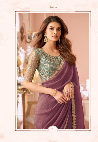 Wine Designer Embroidered Saree with Blouse | UK Online Store