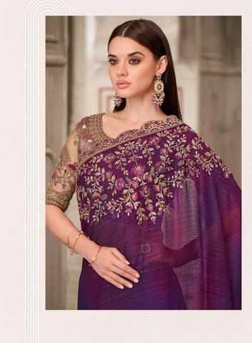 Purple with Wine undertones Designer Embroidered Saree with Blouse | UK Ethnic Wear