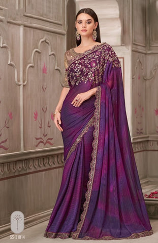Purple with Wine undertones Designer Embroidered Saree with Blouse | UK Ethnic Wear