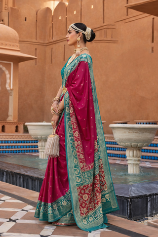 Pink Designer Silk Saree with Traditional Border | Wedding Wear UK
