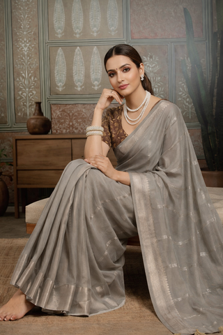 Grey Blue Designer Silk Sarees for Women | Wedding & Party Wear UK