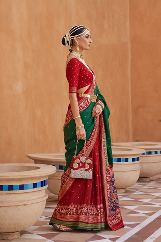 Green Designer Silk Saree with Traditional Border | Wedding Wear UK