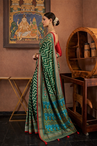 Bottle Green Patola Saree with Traditional Weave | Luxury Indian Sarees UK