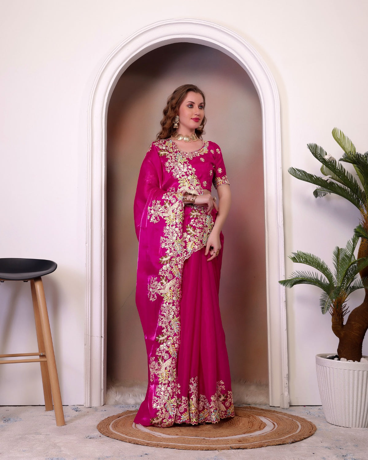 Pink Embroidered Designer Saree with Blouse – Wedding & Party Wear