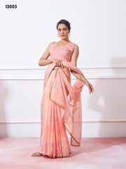 Organza Fabric Womens Designer Saree In Peach Color - INDIASILK