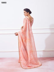 Organza Fabric Womens Designer Saree In Peach Color - INDIASILK