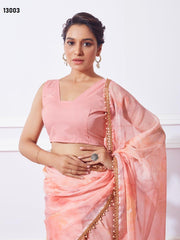 Organza Fabric Womens Designer Saree In Peach Color - INDIASILK