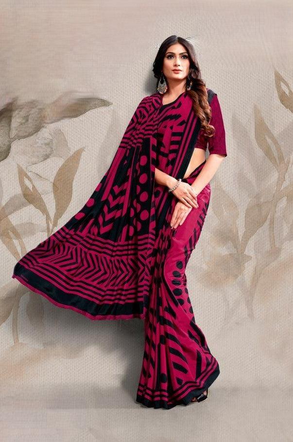 Pink Digital Printed Crepe Saree