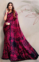 Pink Digital Printed Crepe Saree