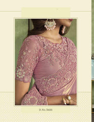 Premium Designer silk embroidered Saree in Pink Color - INDIASILK