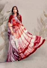 Red and White Combination Digital Printed Crepe Saree