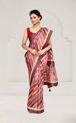 Pink Tussar Silk Saree with Kalamkari Art