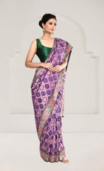 Lavender Tussar Silk Saree with Kalamkari Art